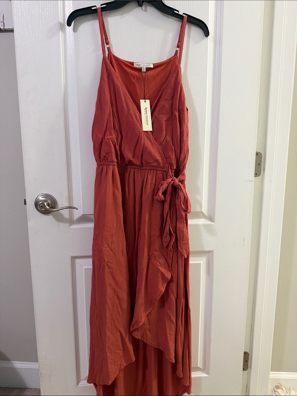 Speed Control NY Burnt Orange High-Low Wrap Maxi Dress SIZE L